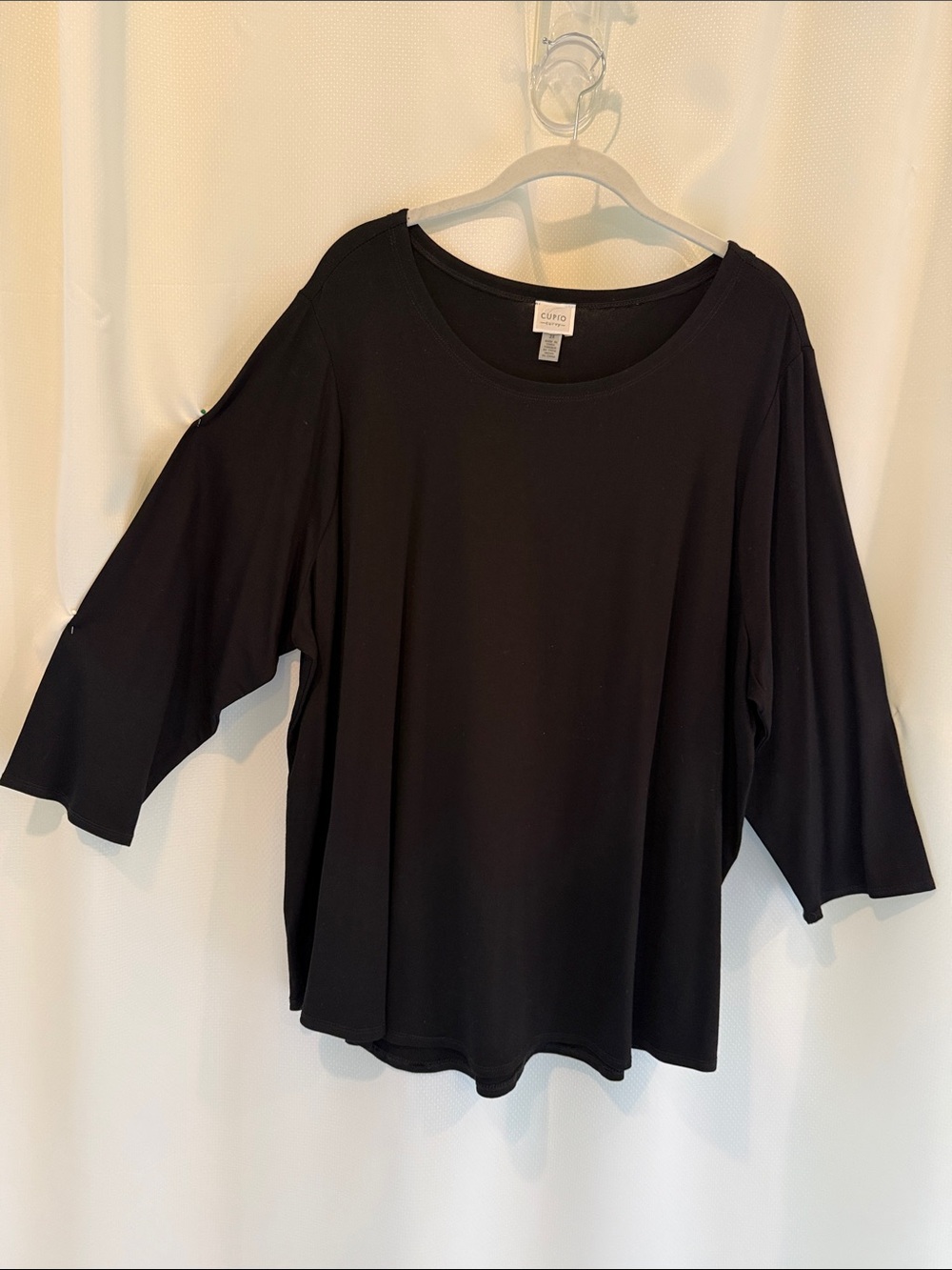 Cupio Black Oversized 3/4 Sleeve Scoop Neck Top